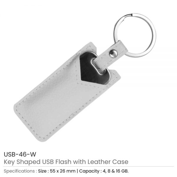Key Shaped USB with White Leather Case