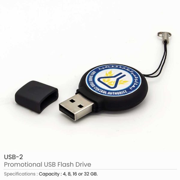 Round Black Rubberized USB Flash