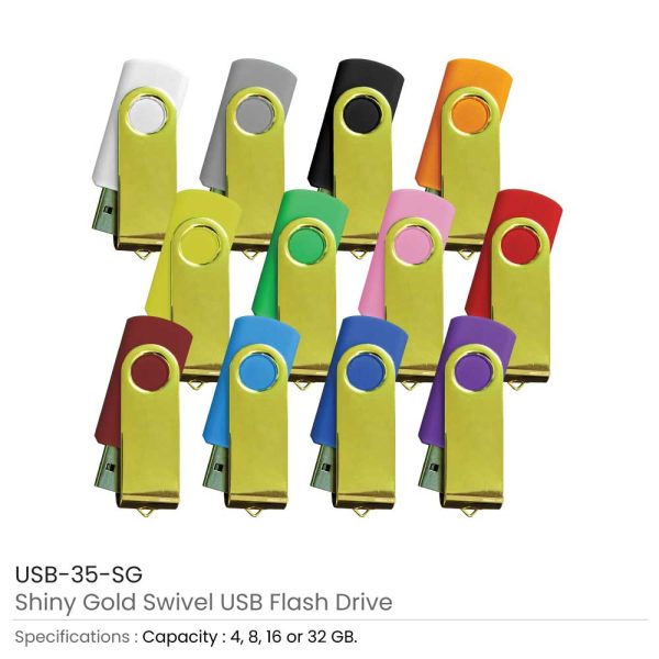 Promotional Shiny Gold Swivel USB Flash