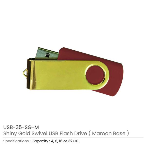 Shiny Gold Swivel USB - Maroon