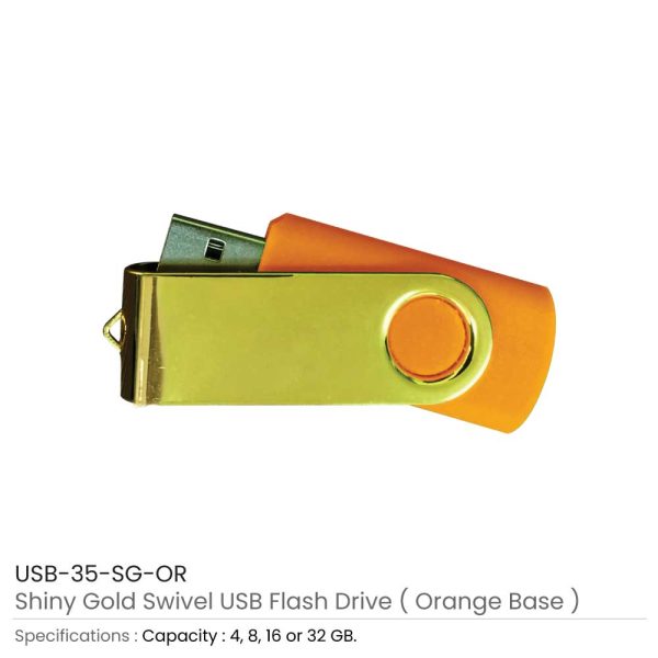 Shiny Gold Swivel USB - Orange