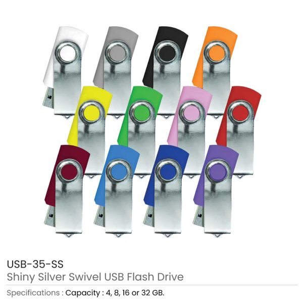 Promotional Shiny Silver Swivel USB Flash