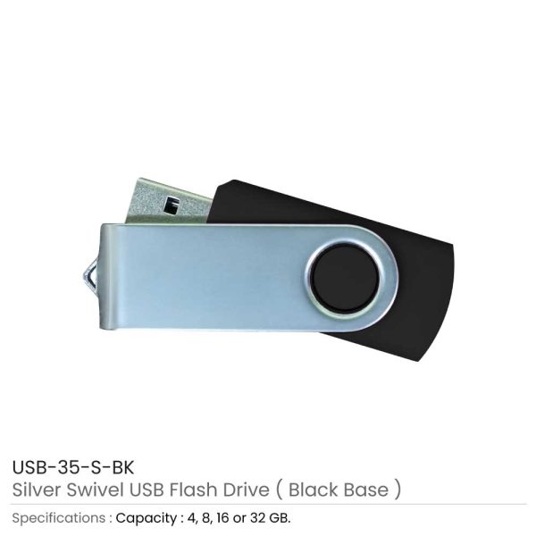 Silver Swivel USB Flash Black Case
