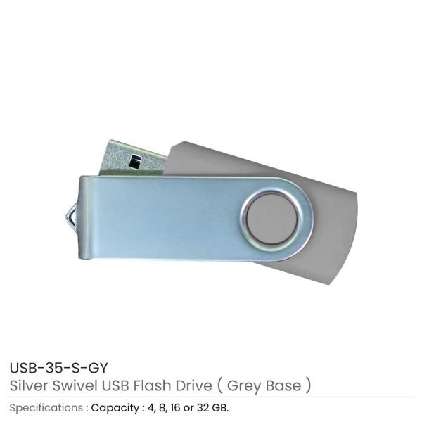 Silver Swivel USB Flash Grey Case