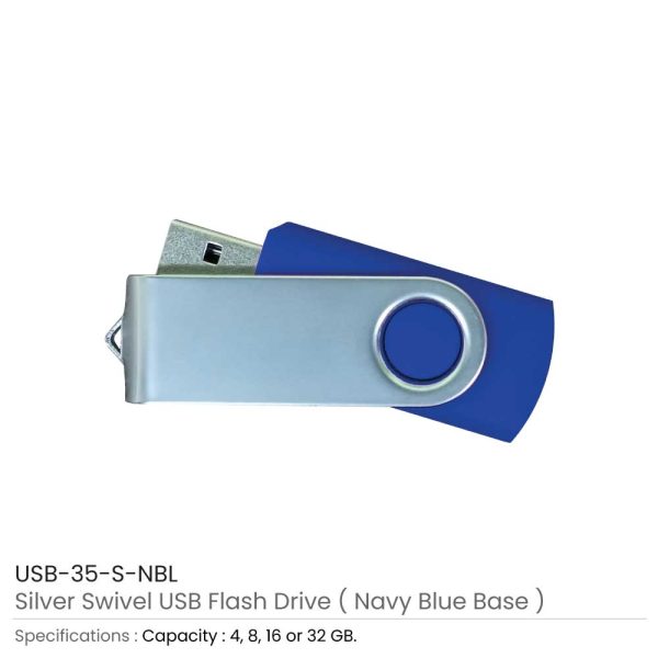 Silver Swivel USB Flash Navy Blue Case
