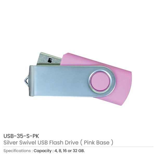 Silver Swivel USB Flash Pink Case