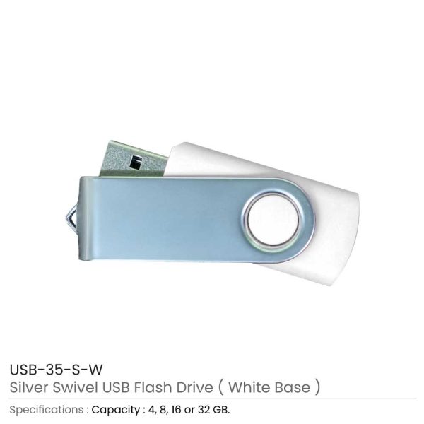 Silver Swivel USB Flash White Case
