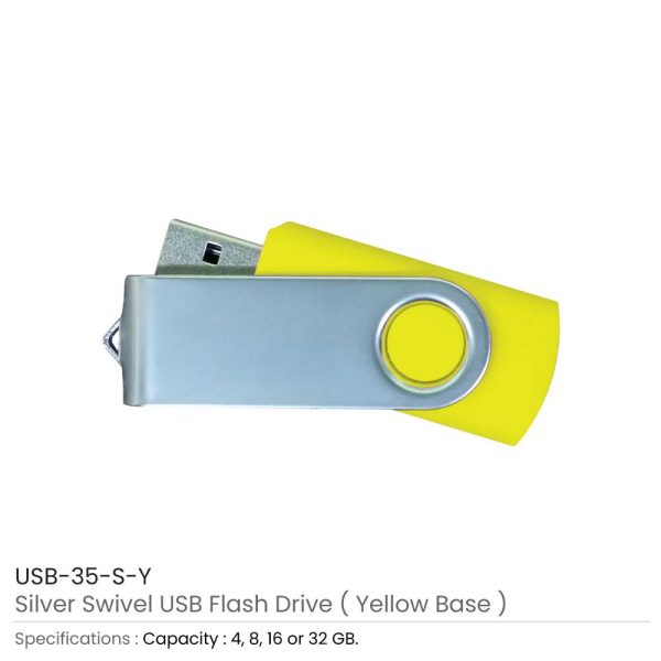 Silver Swivel USB Flash Yellow Case