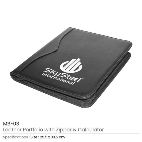 Leather Portfolio with Zipper & Calculator