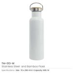 Promotional Stainless Steel and Bamboo Flask White