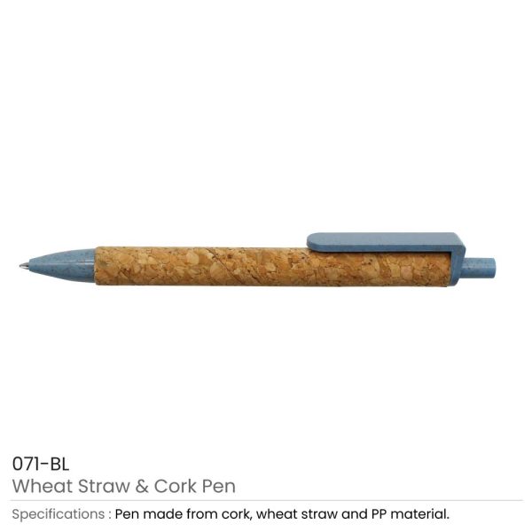 Wheat Straw and Cork Pen Blue
