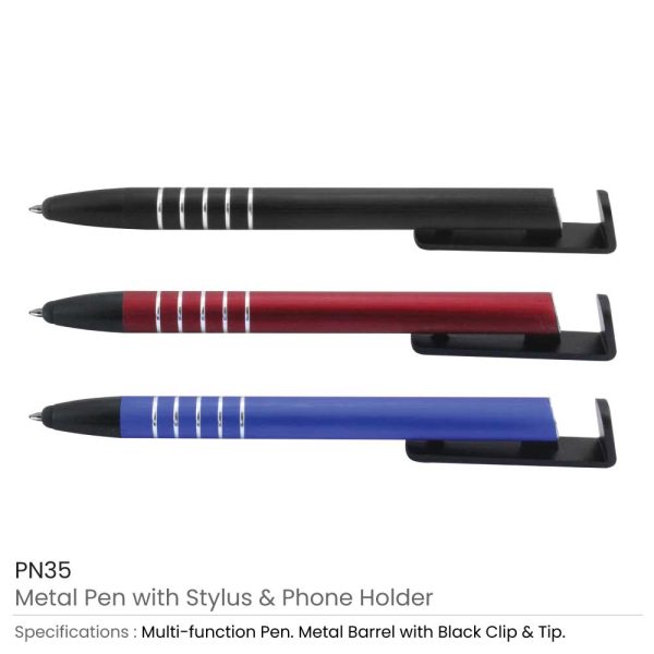Metal Pen with Stylus & Phone Holder
