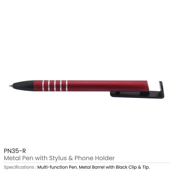Red Metal Pen with Stylus & Phone Holder