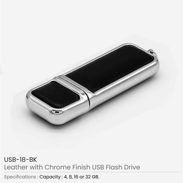Leather with Chrome Finish USB-18-BK