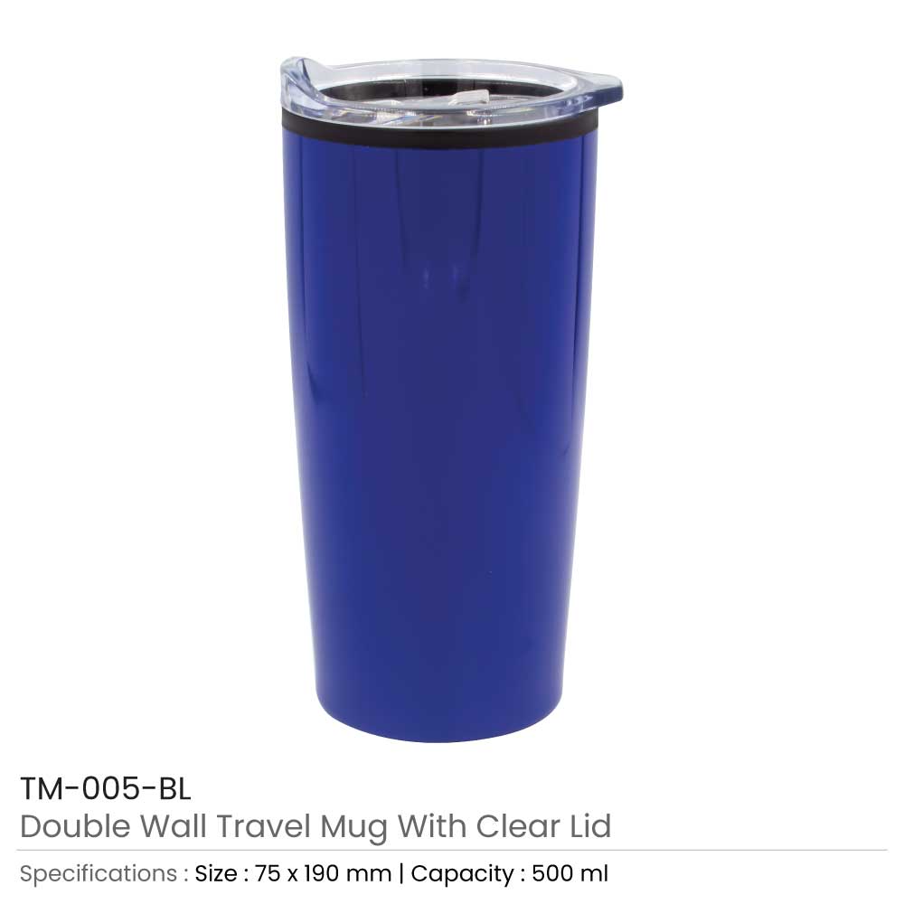 Double Wall Travel Mugs with Clear Lid Dark blue