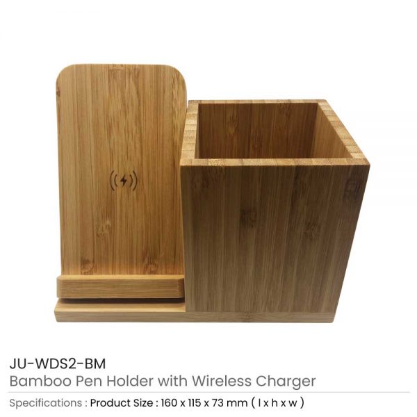 Bamboo pen holder with wireless charger