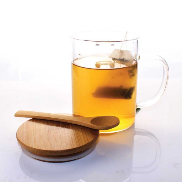 Glass Mugs with Bamboo Lid and Spoon