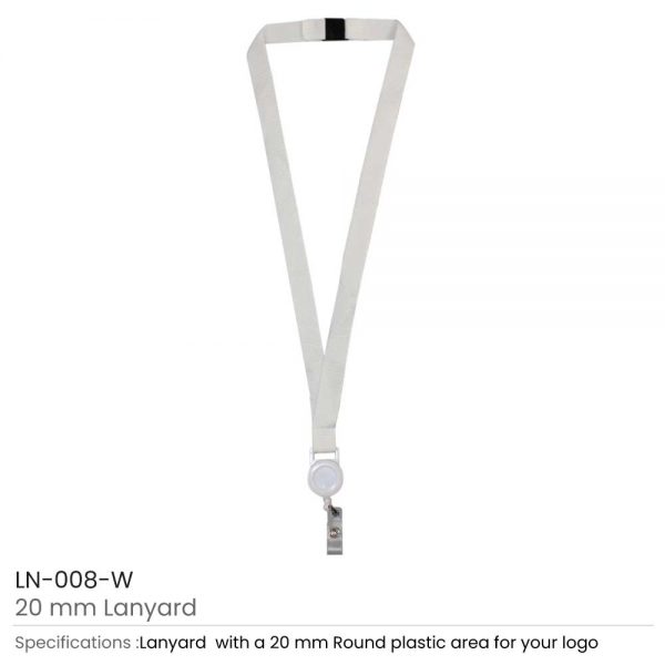 Lanyard with Reel Badge and Safety Lock White