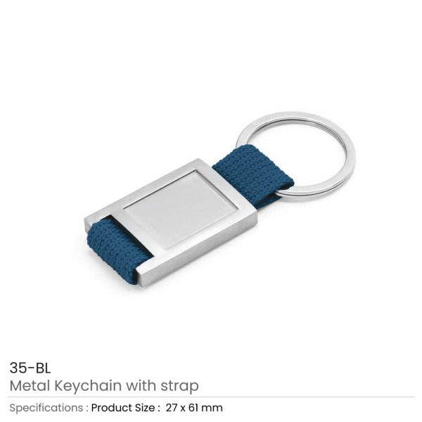 Metal Keychain with Strap Blue