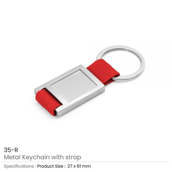 Metal Keychain with Strap Red