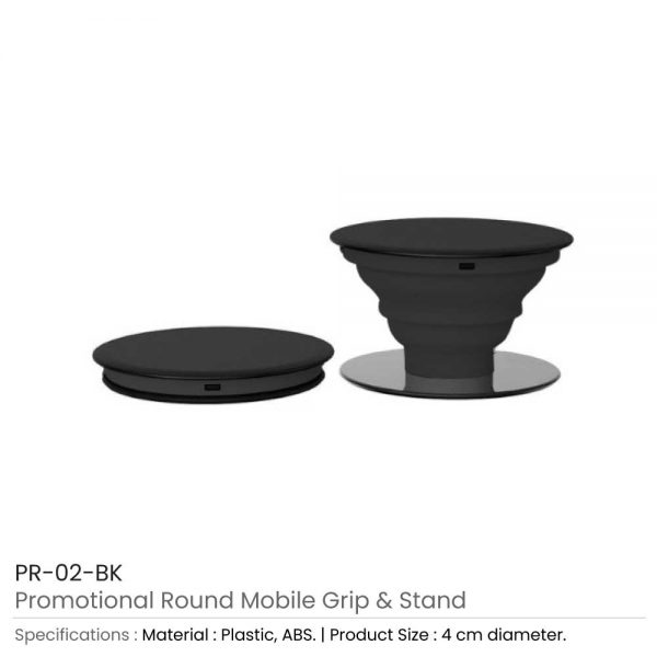 Round Mobile Grip and Stand Black
