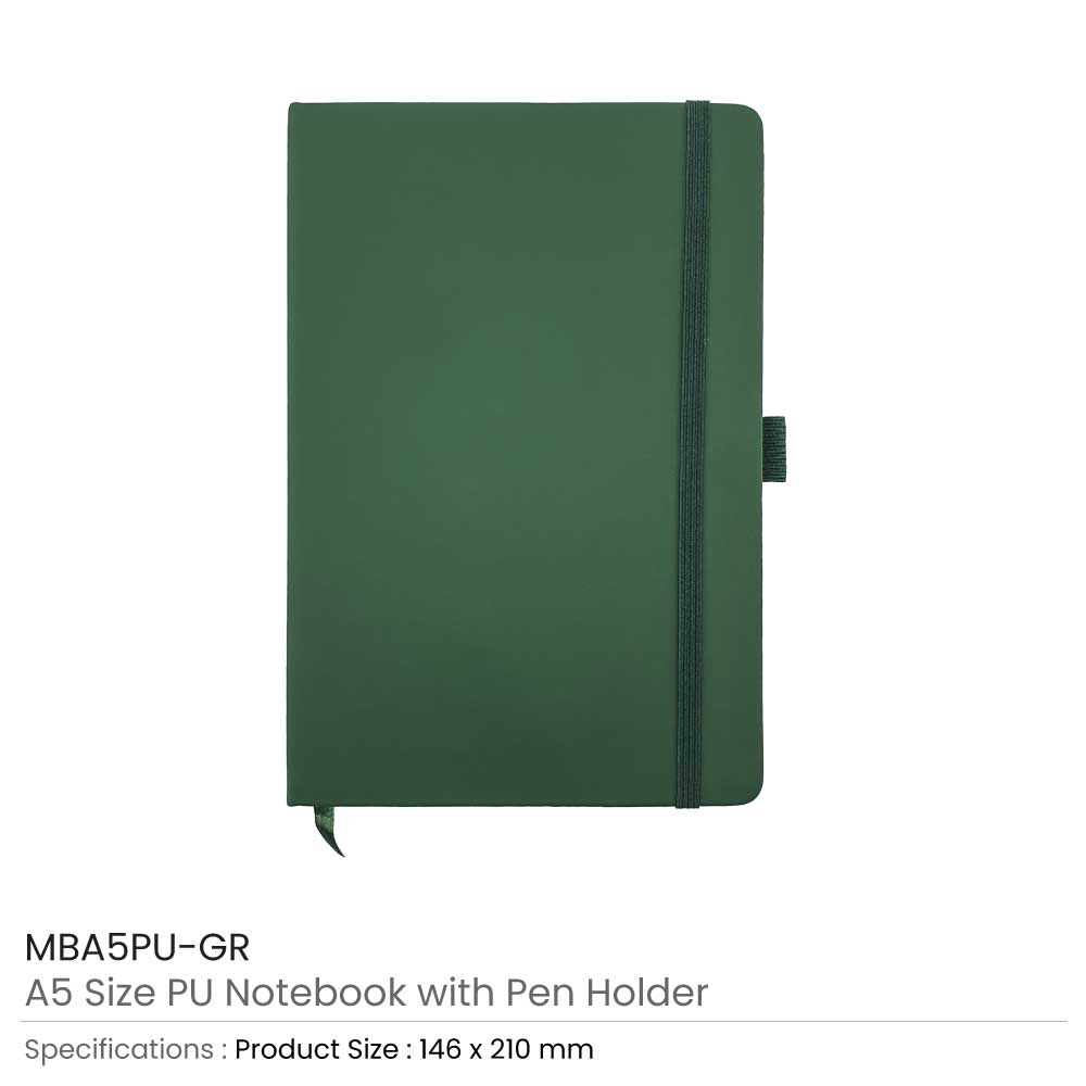 Notebook with Pen Holder Peacoke Green